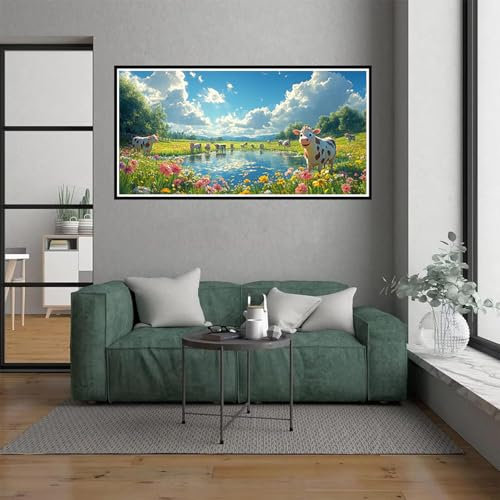 Peinture Numero adulte Vache Laitière Peinture par Numéros Paysage Peinture par Numéro Kits pour, avec Pinceaux, Dessin de Pigment acrylique par Tableau Decoration Murale 70x140xm(Sans Cadre)