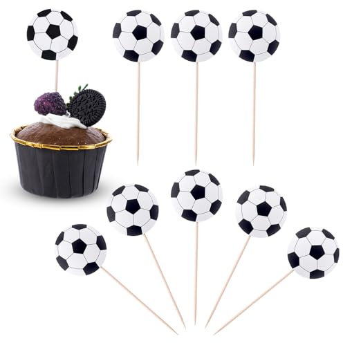 Apausvcm 48 Stück Fussball Tortendeko,Kinder Fußball Kuchen Deko,Geburtstag Kinder Fußball Cupcake Topper,Fussball Geburtstagstorte Topper Deko,für Junge Geburtstagsfeie Babyparty Fußball-Mottoparty