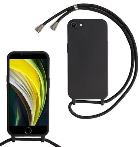 xinyunew Silicone Case with Rope for iPhone 6/7/8/iPhone SE 2020/SE 2022, Soft Silicone Case with Adjustable Pendant Strap Necklace Neck Strap Chain Lanyard for iPhone 6/7/8 (Black)