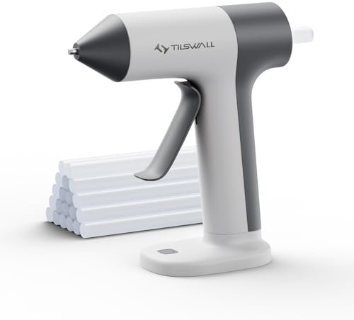 Heißklebepistole Akku - Tilswall Kabellose Heißklebepistole mit 30s Schnellvorheizen, 2000mAh Akku, 20 Heißklebestift (7mm), Anti-Tropf-Düse, Ideal für DIY, Handwerk und Reparaturen - Weiß