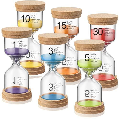 Kingdder Pack of 6 Colorful Wooden Sand Timer Set, 1/3/5/10/15/30 Minutes