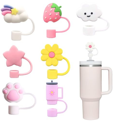 Bdfgh 8Pcs Straw Covers for Stanley Cup, 10mm Silicone Straw 30/40 Oz Tumbler Accessories Straw Topper Straw Cover Cap, Reusable Dust-Proof Personalised Straw Tips Protector Replacement