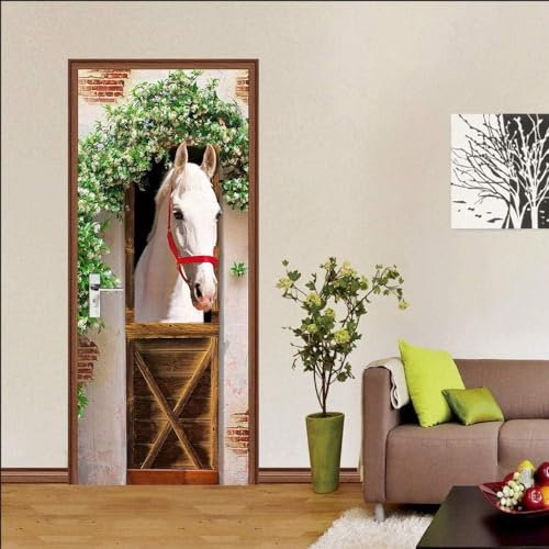 Türtapete Selbstklebend 100x200 cm Pferd Türaufkleber 3D Bauernhof Auf Dem Land Türposter Türfolie Poster Tapete PVC Wasserfest für Schlafzimmer Wohnzimmer Tür A-2476