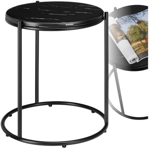 tectake® Couchtisch rund, Kleiner Tisch, Beistelltisch Metall und Marmor, Wohnzimmer Möbel, Coffee Table, Beistelltisch, Nachttisch rund, Sofatisch, Kaffeetisch modern - schwarz/schwarz