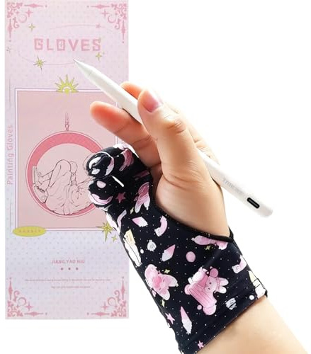 Drawing Glove for iPad, 3-Layer Palm Rejection Artist Glove Right Left Hand | Two Finger Digital Art Glove for Graphic Drawing Tablet, iPad, Monitor Painting, Paper Sketching(Size S, BlackPink)