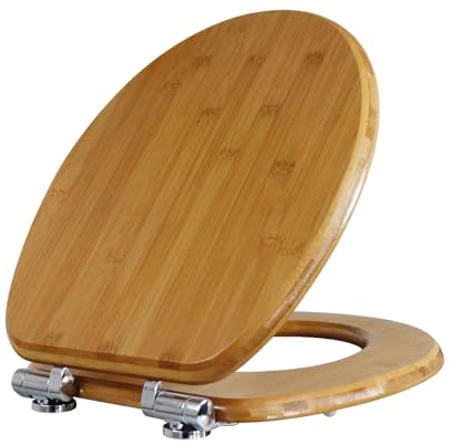 Fanmitrk Abattant de WC en bambou avec système d'abaissement automatique, couvercle de toilette épais, siège de toilette en bambou massif, facile à nettoyer