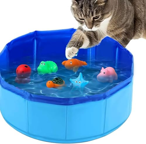Juguete de piscina para gatos con agua de peces, juguete portátil para gatos, piscina plegable con juguetes interactivos para peces, tapete de juego de agua para gatos, juguete interactivo para gatos