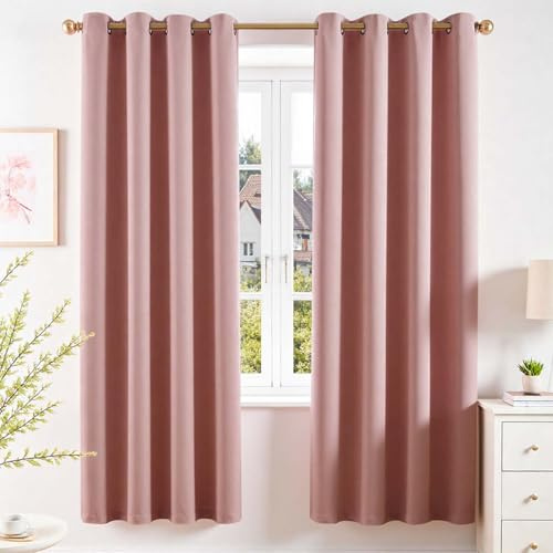 Vangao Vorhang Blickdicht mit Ösen Wohnzimmer H200 x B140 cm 2er Set, Rosa | Verdunklungsvorhänge Lichtundurchlässig 200 cm lang, Gardinen Wohnzimmer Schlafzimmer Kinderzimmer Thermovorhang Pink