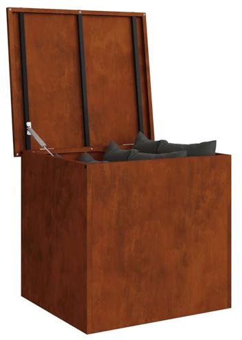 vidaXL Outdoor Storage Box Rusty 55 x 50.5 x 50 cm Steel, Outdoor Storage Box, Rectangular Garden Cabinet, Weatherproof Furniture, Industrial Steel Patio Organizer, Durable Solution