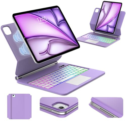 Magic Keyboard per iPad Air 13 (M3 2025 M2 2024)/iPad Pro 12.9 (6ª/5ª/4ª/3ª Gen), supporto magnetico e retroilluminazione multi-trackpad, tastiera QWERTZ tedesca, viola