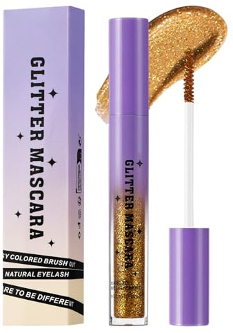 Glitter Mascara, Colored Waterproof, Lengthening Curling Smudge Proof Eyelash Makeup for Women, Wedding, Date, Travel, Party, Night Out, Long Lasting, Vibrant Shades, Easy Application