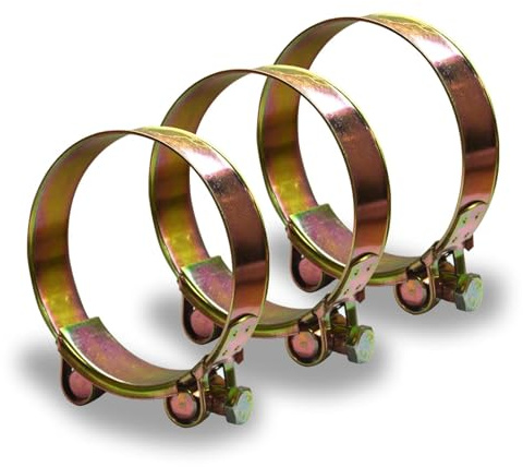 Ezitruz T-Bolt Hose Clamps, 3 Pcs 86-91mm Exhaust Clamp Set, Sturdy Hose Clips & Bolt Clip for Auto Water and Gas Pipe(Bandwidth 24mm, Gold)