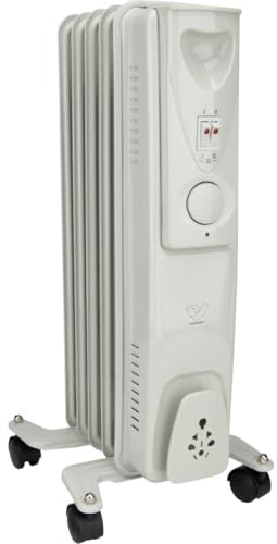 VOLTMAN, Radiatore a olio mobile da 2000 W, Termostato regolabile, Da 3 a 5 livelli di riscaldamento, Ruote integrate, Silenzioso, Ideale per soggiorni, Bianco