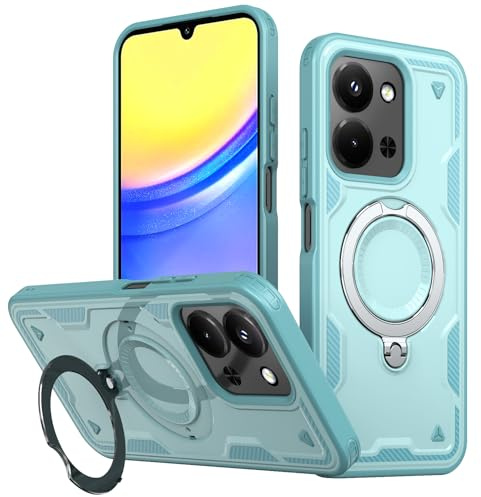 PanXCase Hülle für Xiaomi Redmi 15C 5G/4G - Handyhülle Militär Panzerhülle 360° Metall Ring Ständer Magnetisch Stoßfest Puffer Armor Neu Schutzhülle (Light Blue)