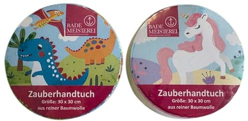 Bademeisterei Zauberhandtuch, Sortiert Dino/Einhorn, 30x30cm, 1Stk.