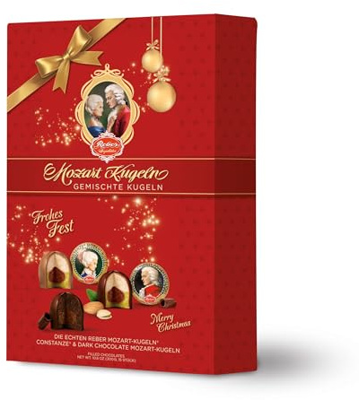 Reber Große Pralinenmischung, 15 Mozart- und Constanze-Kugeln in weihnachtlicher Geschenkverpackung, 300 g