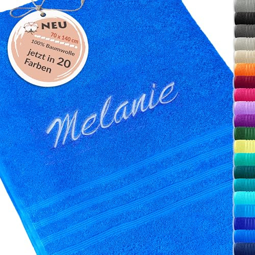 Lashuma Handtuch personalisiert, Badetuch mit Namen 70x140 cm Karibik | Besticktes Badehandtuch aus 100% Baumwolle, weich und saugstark mit 550 g/m² für Dusche, Bad und Wellness