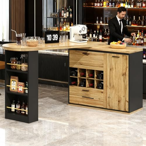Left Girl Ausziehbarer Bartisch mit Stauraum,Beistelltisch, Drehbarer Stehtisch, Bistrotisch, Küchentheke - Ausziehbar bis 220 cm, 138 x 39 x 105 cm