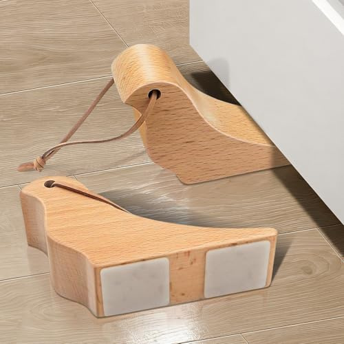Door Wedge, 2 Pack Wooden Door Stop, Non-Slip Door Stoppers for Floor, Beech Wood Door Wedges Indoors Decorative Cute Doorstop Wedge, Bird Shaped