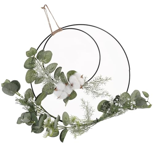 Künstlicher Blumenkranz Doppelring Wandanhänger für Haustür, Weiß | Polyester, Eisen und Baumwolle, Detailreiche Blättergirlande, Dekorativ für Valentinstag und Räume