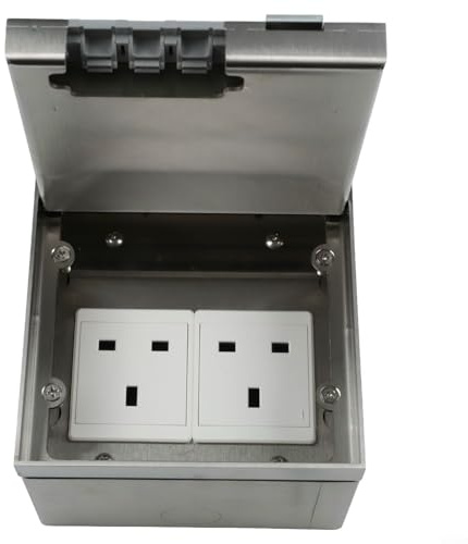Lot de 2 prises de courant encastrées dissimulées au sol avec prises 3 trous standard britanniques étanches à la poussière pour bureau, maison et usage commercial