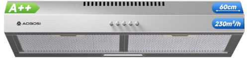 AAOBOSI Campana Extractora 60cm, A++, 3 Velocidades, Accesorios Incluidos | 60cm Ancho, Eficiencia A++, 3 Velocidades, Luz LED, Acero Inoxidable, Montaje Bajo Mueble