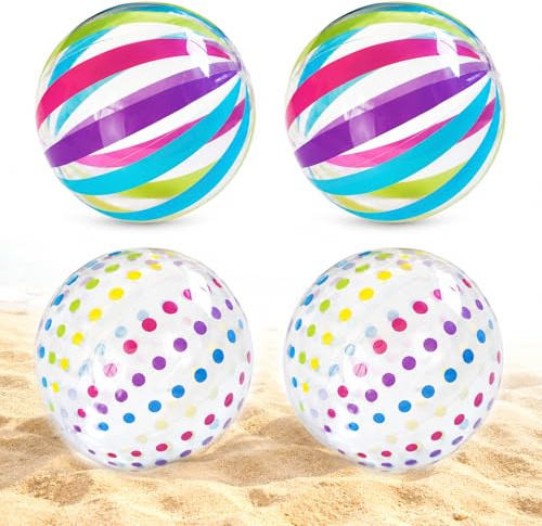 ZhouWei 4 PCE Ballon Gonflable Piscine Diamètre 28 cm Valve gonflage Cacher | Ballon de Plage Gonflable Portables avec Rayures et Pois Colorés, Inflatable Beach Ball pour Enfants Adultes PlagesVacances