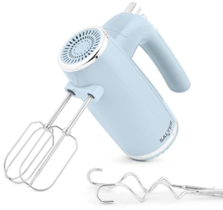 Salter Retro Hand Mixer, 400W 5-Speed Electric Whisk With Turbo | XL Chrome Beaters And Dough Hooks, Easy Eject Button, Blue Retro Finish, For Cake Batter, Meringue, Pizza Dough