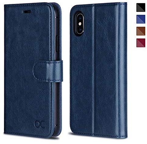 OCASE for iPhone X/XS Case, PU Leather Wallet, Magnetic Flip Folio Cover with Card Holders, Shockproof TPU, and Kickstand for 5.8 Inch iPhone 10, Blue