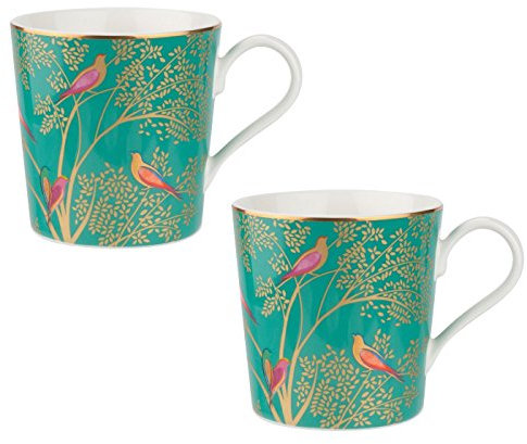 Sara Miller Chelsea Collection Mugs, Set of 2, Green, Fine China, 340ml