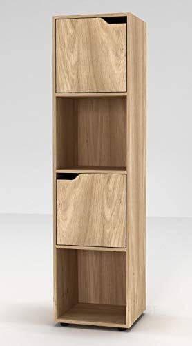 URBNLIVING Wooden Oak 4 Cubed Bookcase With 2 Oak Doors