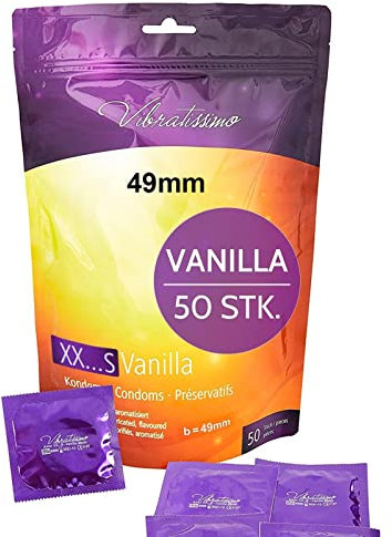 VIBRATISSIMO Preservativi Premium XXS Vaniglia Confezione da 50 per Uomini I Preservativi Aromatizzati con Spessore della Parete Sottile e Aromatizzati I Taglia Stretta e Ultra Delicati I b=49mm
