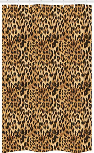 ABAKUHAUS Braun Schmaler Duschvorhang, Afrikanischer Leopard Druck, Badezimmer Deko Set aus Stoff mit Haken, 120 x 180 cm, Braun