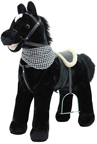 Sweety Toys 12664 Stehpferd Plüsch BLACKY ” My Little Pony” mit Funktion Sound Pferde Galopp und Gewieher, Sattel und Steigbügel, schwarz