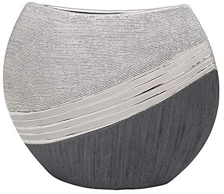 Edle Moderne Deko Designer Keramik Vase in Silber-grau Maße L/B/H: 21 x 8 x 25 cm.