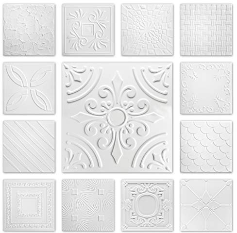 Panneaux de plafond en polystyrène Hexim - grand choix 50x50cm XPS revêtement de mur et plafond 2 m² dalles décor rigide NR.24