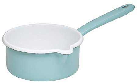 Riess, 0036-109, Stielkasserolle mit großem Ausguss, SONDEREDITION NATURE GREEN LIGHT, Durchmesser 14cm, Inhalt 0.75 Liter, Emaille, Grün, Induktion