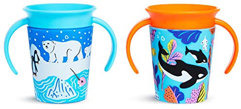 Munchkin Miracle 360 WildLove - Tasse Apprentissage Antifuites pour Bébé & Nourrisson, Sans BPA, Magique, Compatible Lave-Vaisselle - 177 ml, Lot de 2, Ours Polaire/Orque