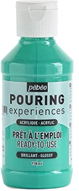 Pébéo Pouring Expériences-Peinture Acrylique Pré-mélangée Prête à l'emploi-Idéal pour Fluid Art, Vert d'eau, 118 ml