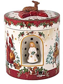 Villeroy & Boch - Christmas Toy's Windlicht Christkind groß rund, dekoratives Geschenkpaket aus Hartporzellan, für Teelichter geeignet, integrierte Spieluhr, bunt
