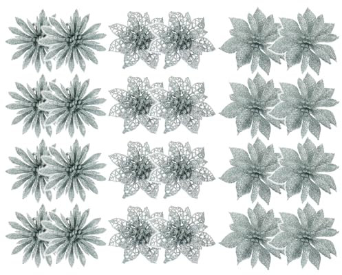 com-four® 24x Deko-Blume mit Clip, glitzernde Blüten zum Anklemmen, Blumenanstecker als Raumdeko für Weihnachten und Valentinstag [Auswahl variiert]