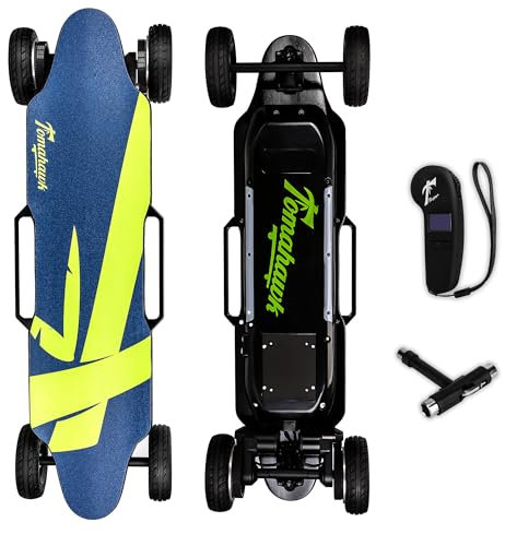Tomahawk Hatchet | Longboard Eléctrico Off Road con Mando Inalámbrico | Monopatin Electrico para Carving | Motor Dual de 1000W Skate para Adultos | Madera - Azul/Verde