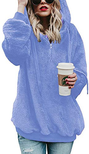 iWoo Womens Warm Zip Up Fleece Hoodie Fluffy Jumper Sweatshirt with Pockets(Sky Blue,S)