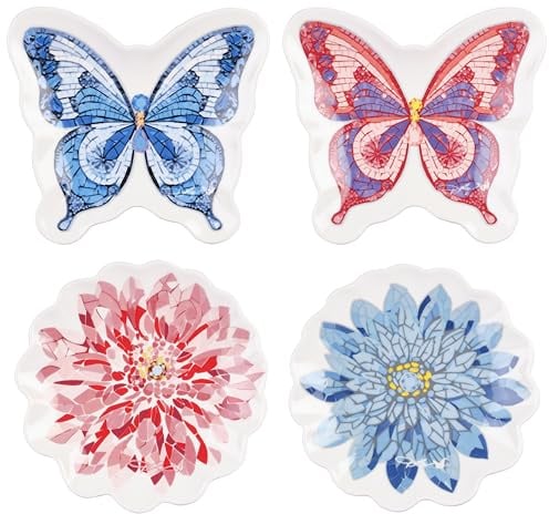 Dolly Parton Set of 4 Jeweled Mosaic Figural Butterfly Floral Accent Dessert Plates Stoneware Microwave and Dishwasher Safe, Gift Box, 7 Inch