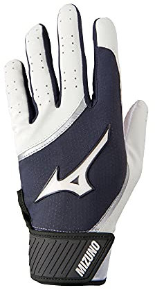 Mizuno MVP Youth Baseball Batting Glove, White-Grey, Large