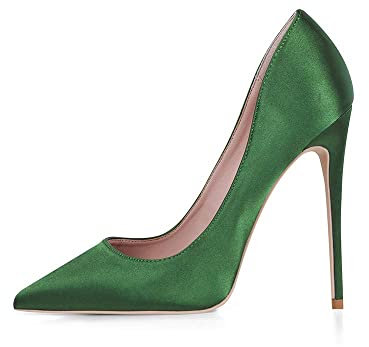 Zhabtuc Tacchi in Raso Donna Eleganti Tacco a Spillo Satin Sexy Moda Décolleté a Punta Matrimonio,Festa,Lavoro Stiletto High Heels Verde 41 EU