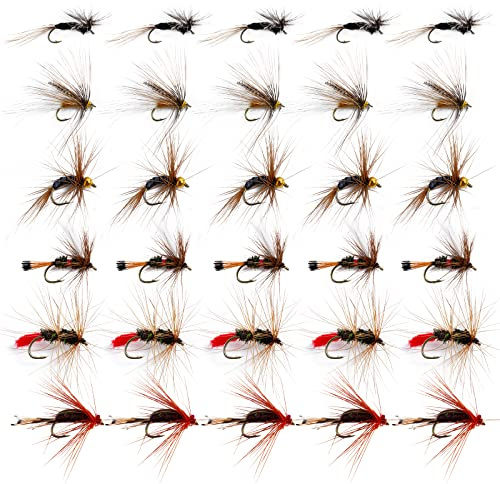 Goture 30PCS Fly Fishing Flies, Dry & Wet Flies Nymphs Assortment Kit