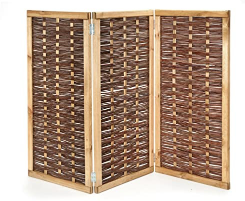 Noor Weiden Paravent Deluxe - Sichtschutz 3-teilig klappbar für Outdoor - wetterfester Windschutz für Terrasse, Garten und Balkon - geflochtene Trennwand mit Kiefernrahmen Gesamtgröße 180x180 cm