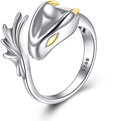 YFN Drachen Ringe Sterling Silber Schwarz und Weiß Drachen Ringe Schmuck Dragon Geschenke für Damen Herren (Weiß)