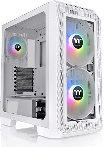 Thermaltake View 300 MX TG ARGB Motherboard Sync E-ATX Mid Tower Computer Case with 2x200mm Front & 1x120mm Rear ARGB Fan, Interchangeable Tempered Glass & Mesh Front Panel, CA-1P6-00M6WN-00, White